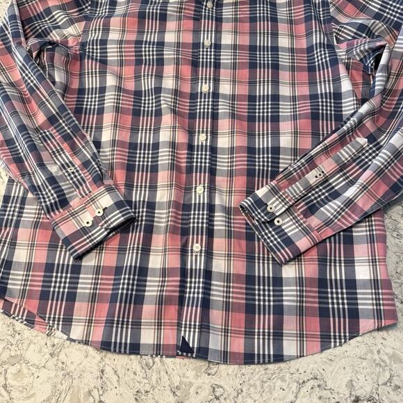UNTUCKit Poplin Button Up Dress Shirt Mens XL Reg Pink Navy Plaid Wrinkle Free - Picture 6 of 11